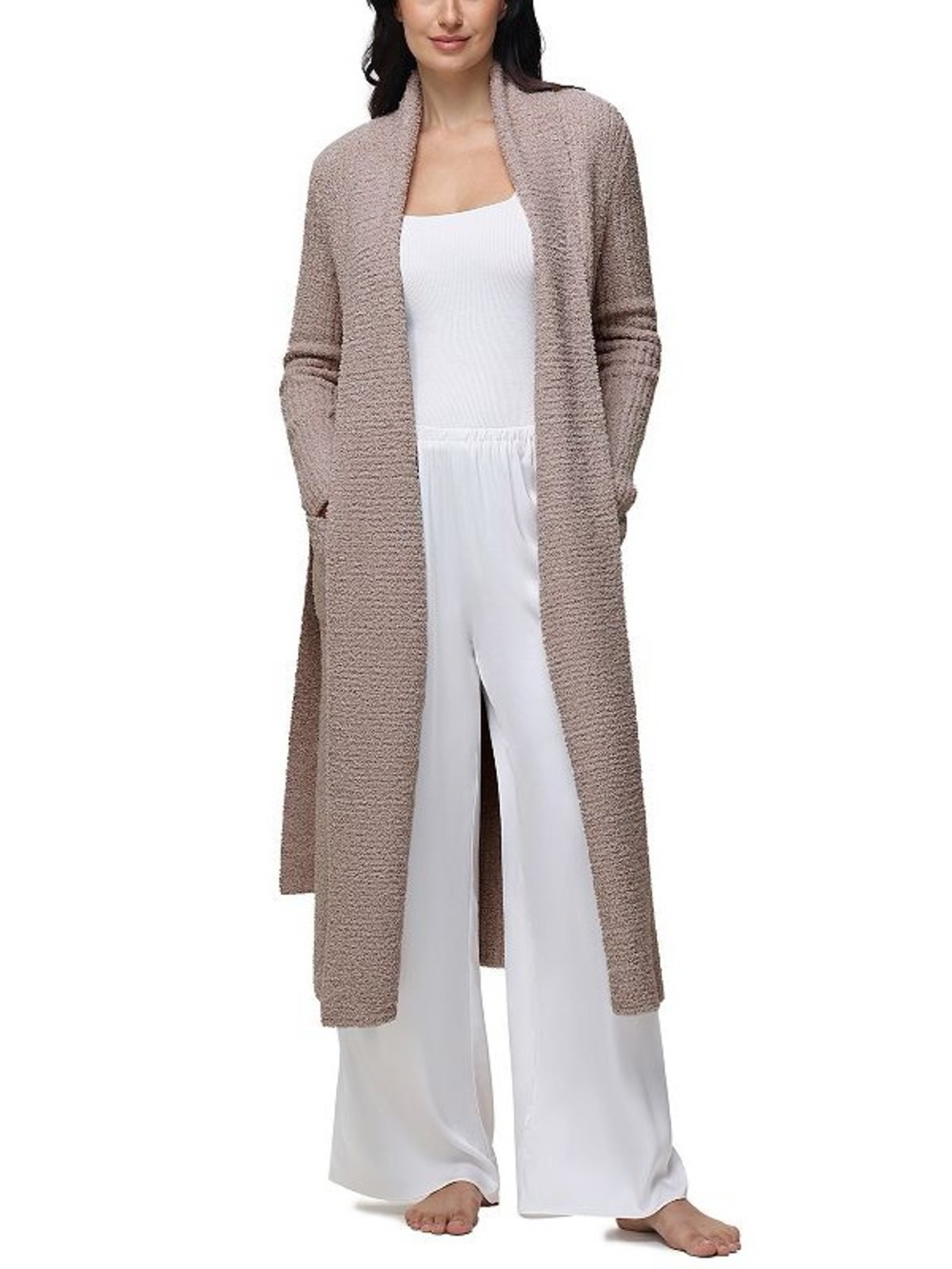 Adyson Parker Long Shawl-Collar Knit Robe in Taupe - Picture 3 of 5